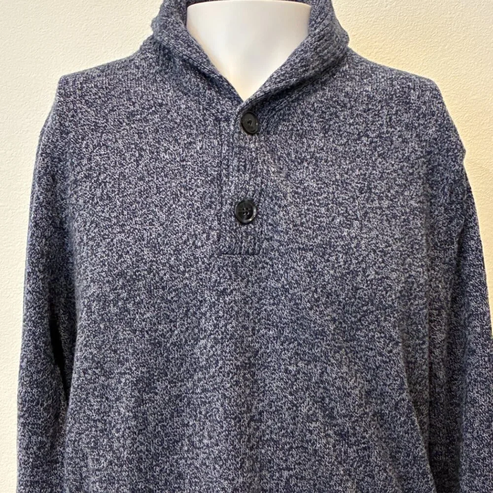 J.Crew Lambswool Blend Fisherman Sweater Mens L Blue Shawl Collar Academia‎